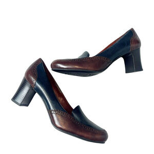 Naturalizer Oxford Loafers Block Heels Size 10M Navy Blue Brown Dark Academia